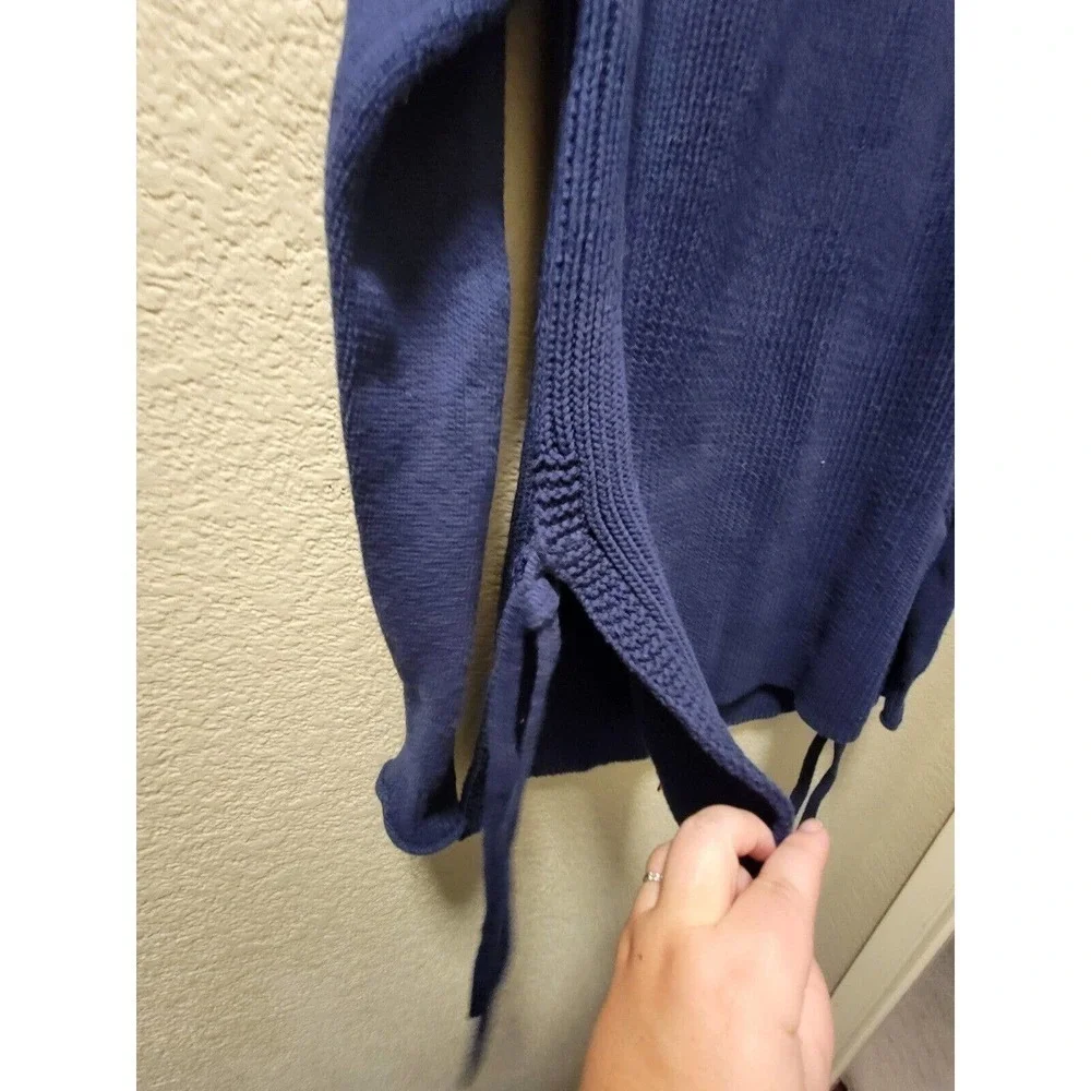 J. Crew| Navy Side Tie Crew Neck Sweater Sz S Thick Knit Fall Winter Preppy - Picture 2 of 5